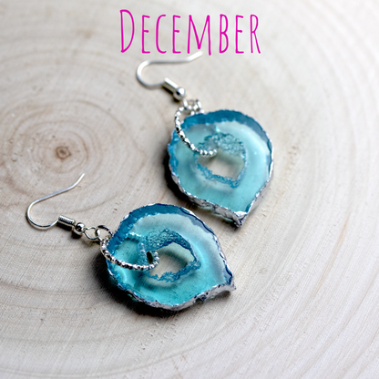 December - Blue Topaz Birthstone Inspired Geode Earrings image 2