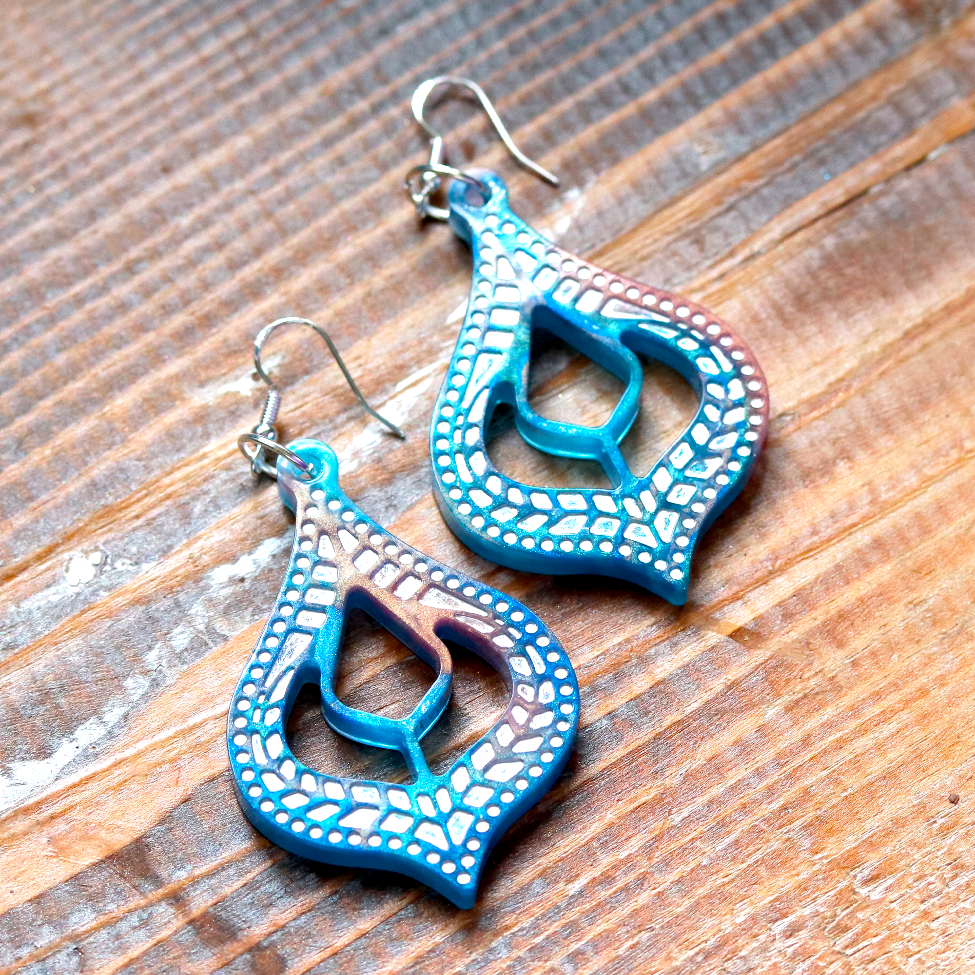 Coral +Teal Marble Moroccan-Inspired Boho Earrings image 1