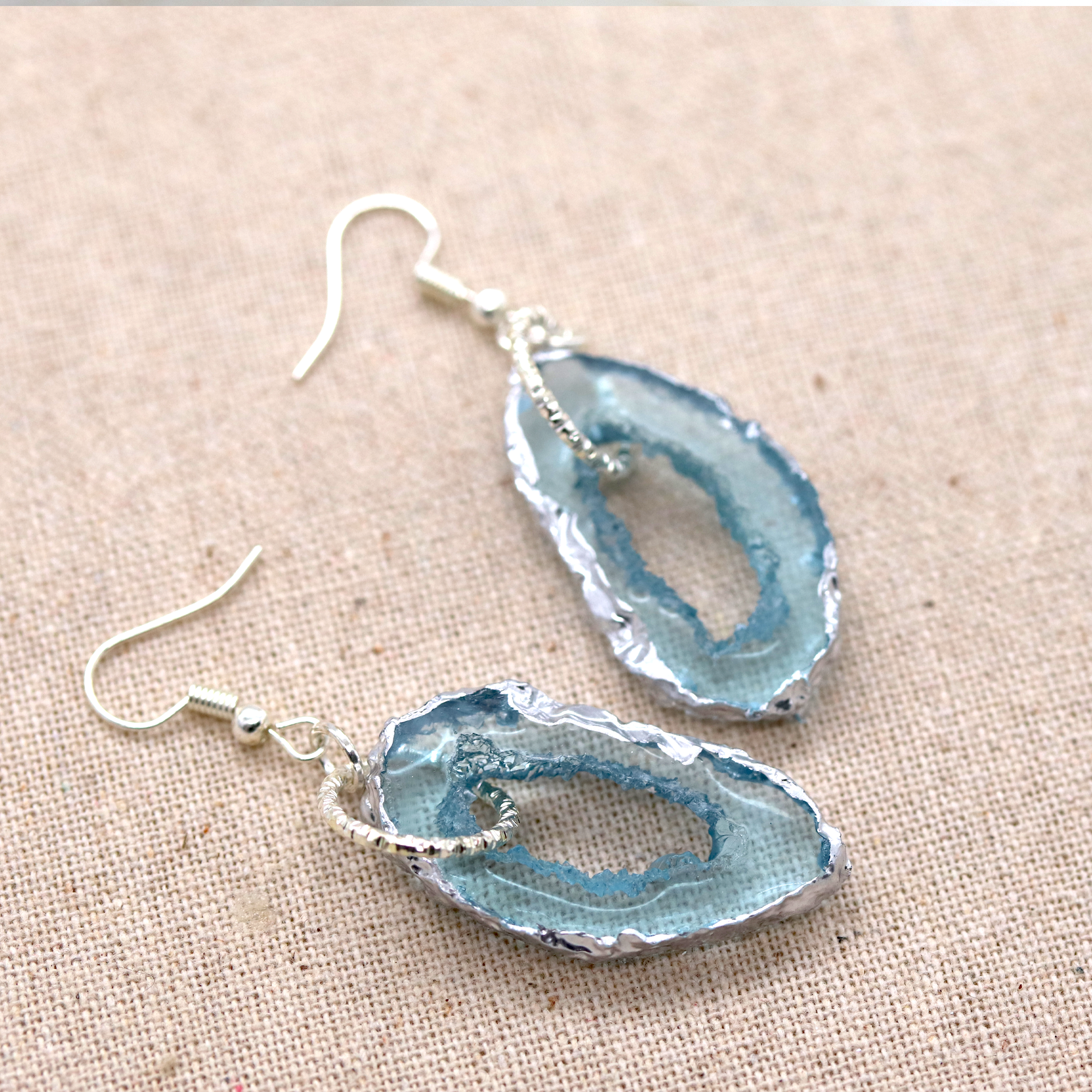 March - Aquamarine Birthstone Inspired Geode Earrings image 1