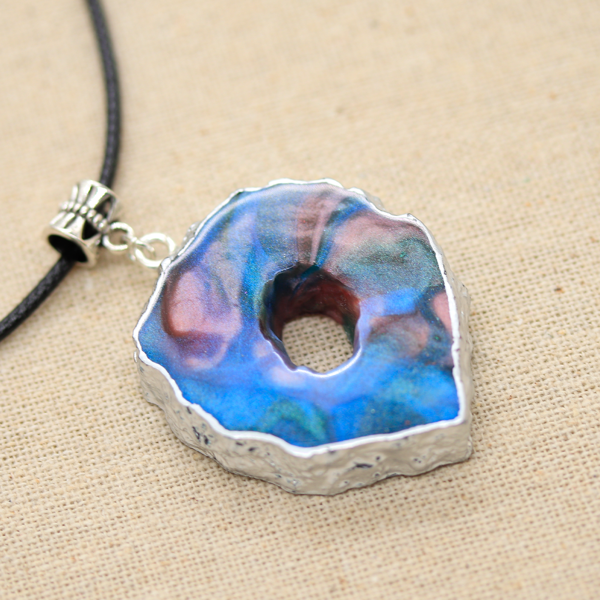 Blue + Pink Marble Geode Pendant image 0