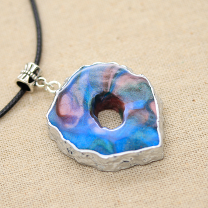 Blue + Pink Marble Geode Pendant image 0