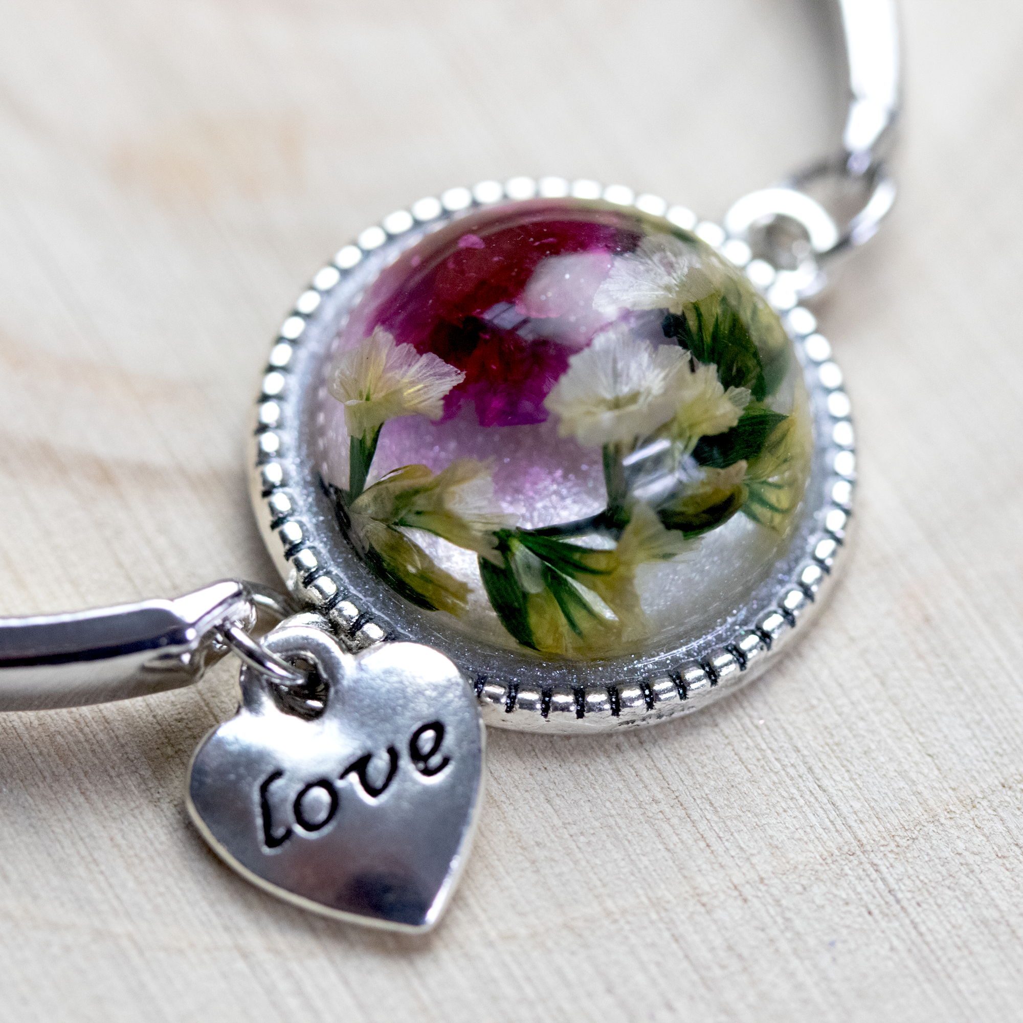 Love Botanical Flower Adjustable Silver Bracelet image 1