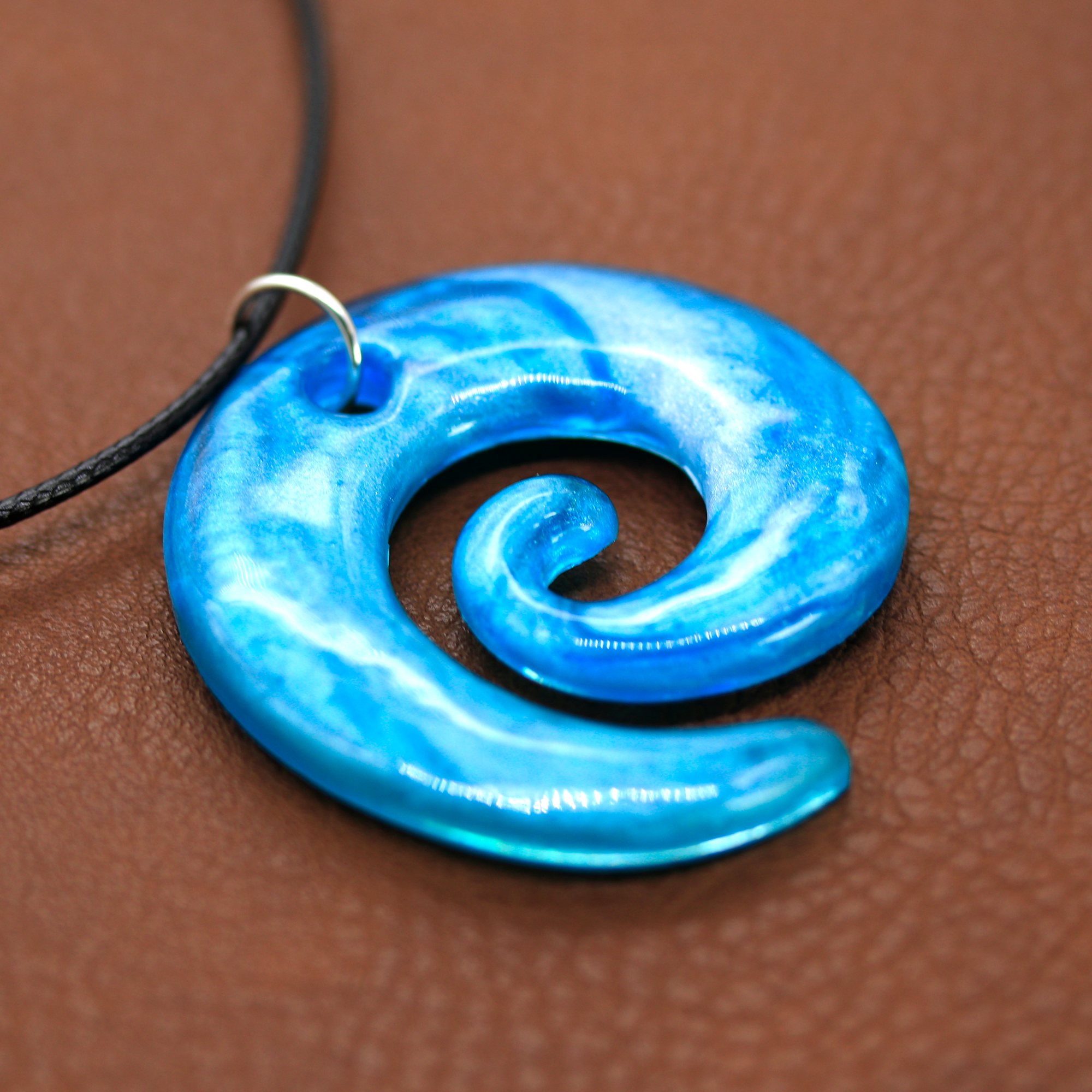 Ocean Pearly Blue Marble Spiral Pendant image 4