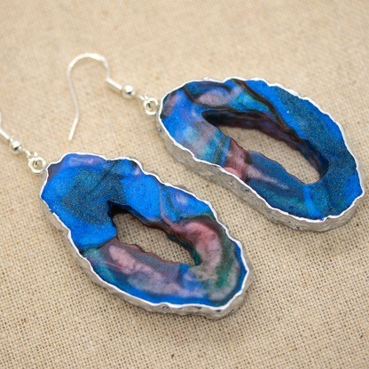 Blue + Pink Marble Geode Earrings image 0