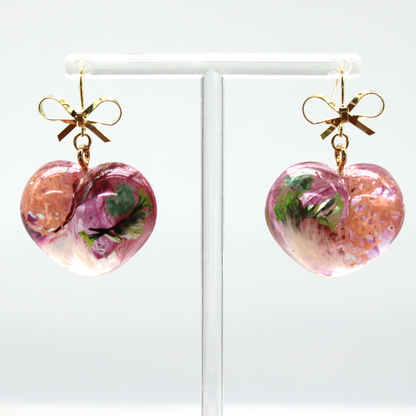 Gold Bowknot Botanical Flower Heart Earrings image 10