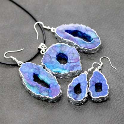 Blue + Purple Galaxy Small Geode Earrings image 4