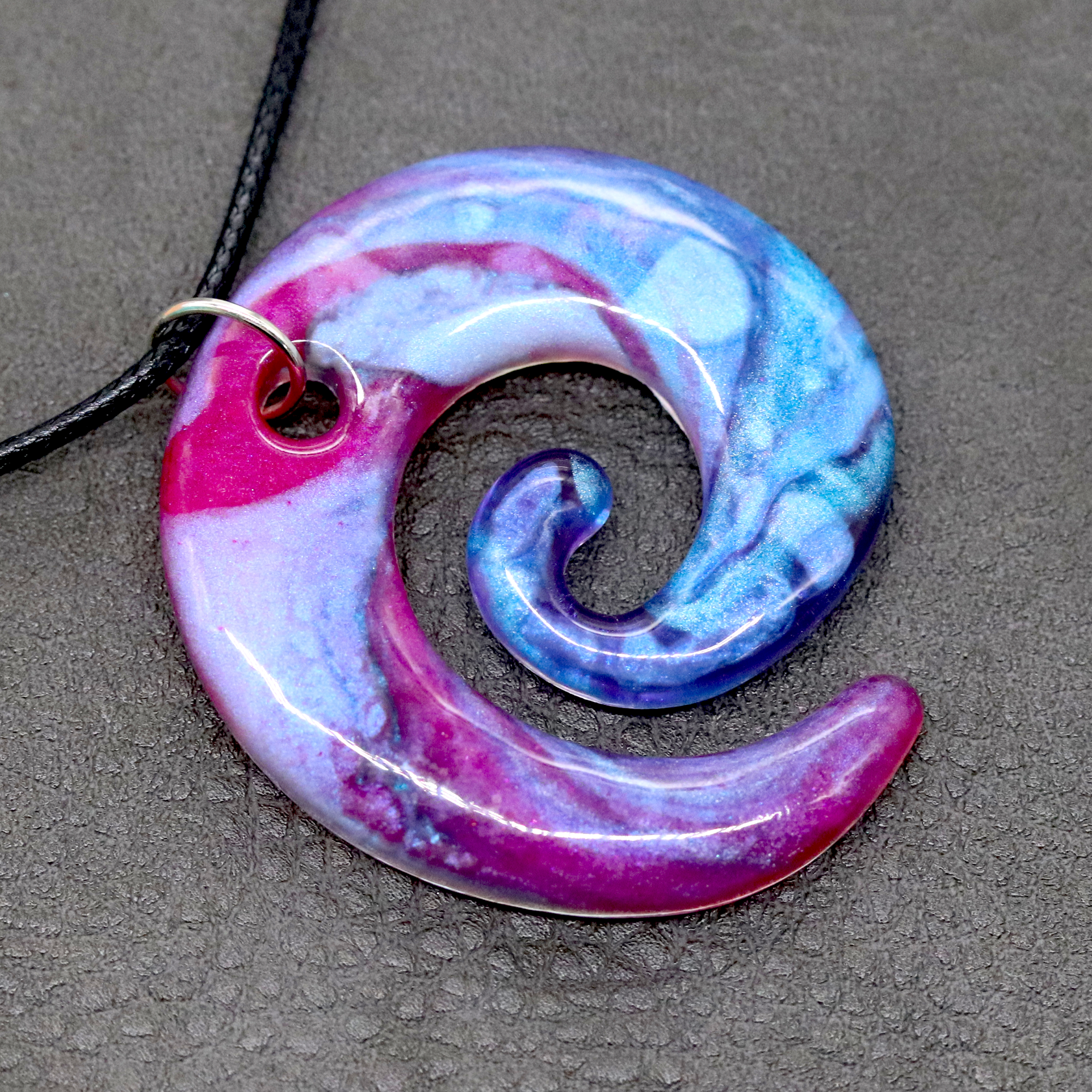 Raspberry Pink + Blue Marble Spiral Pendant image 7