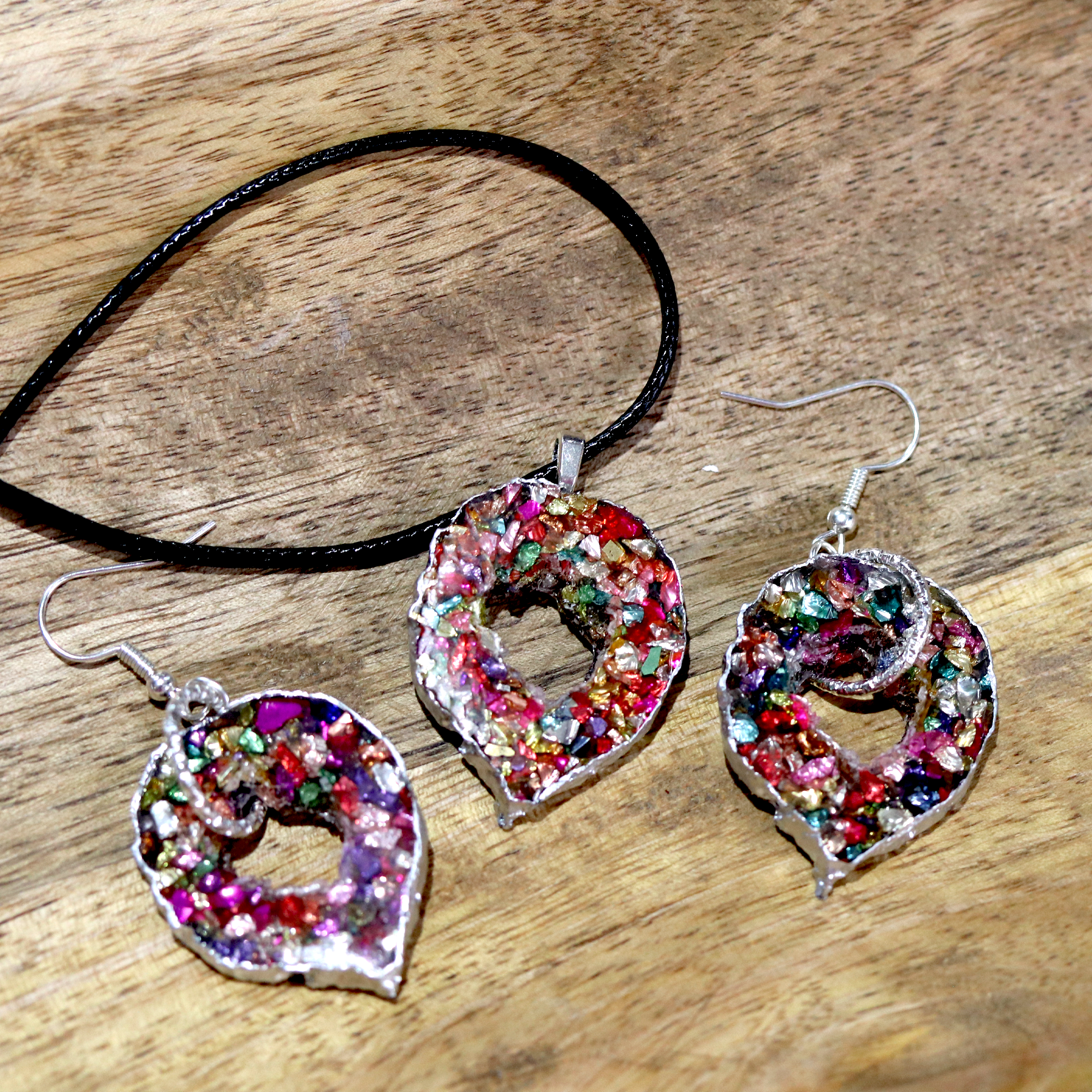 Rainbow Geode Pendant and Earrings Set image 0