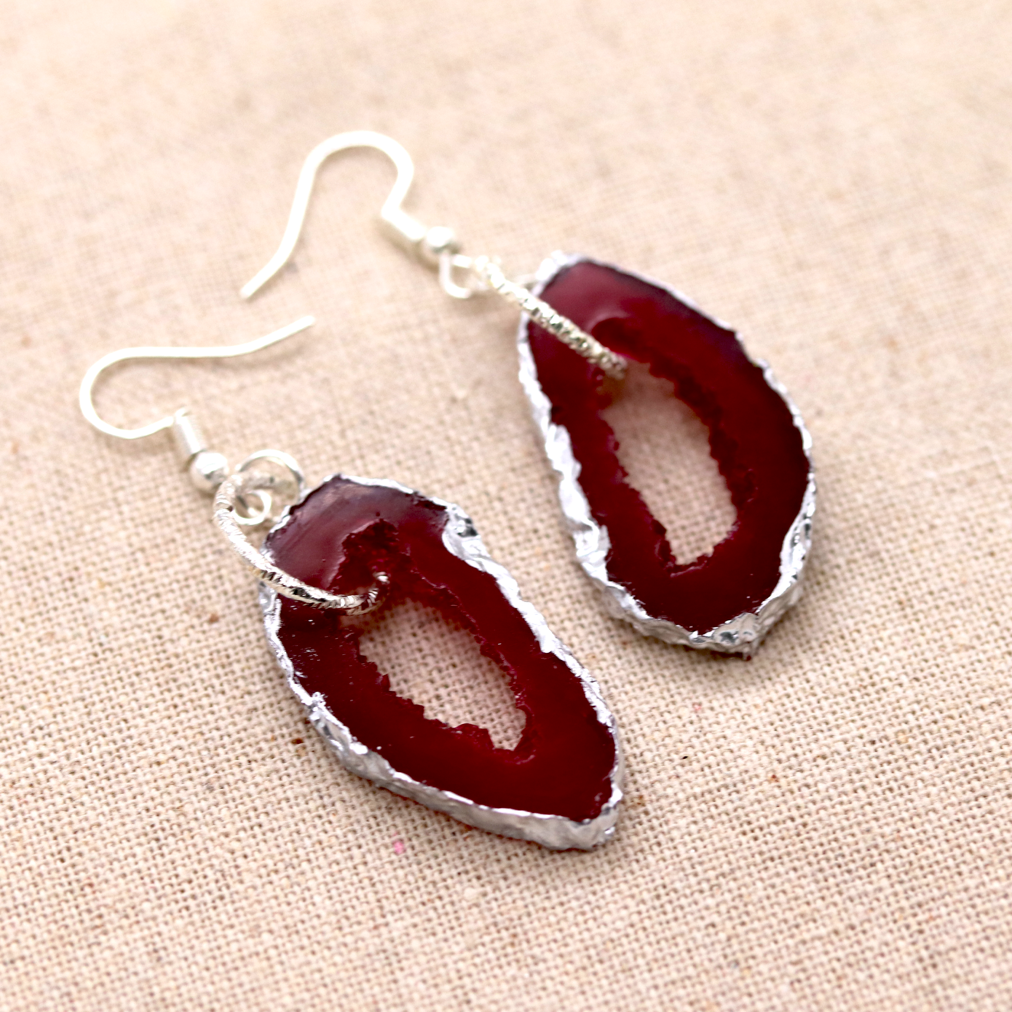 January - Garnet Birthstone Inspired Geode Earrings image 1