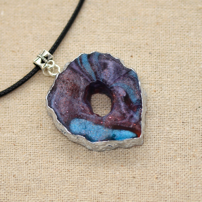 Teal + Purple Galaxy Geode Pendant image 0