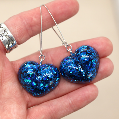 Hanukkah Blue Sparkly Heart Earrings image 6