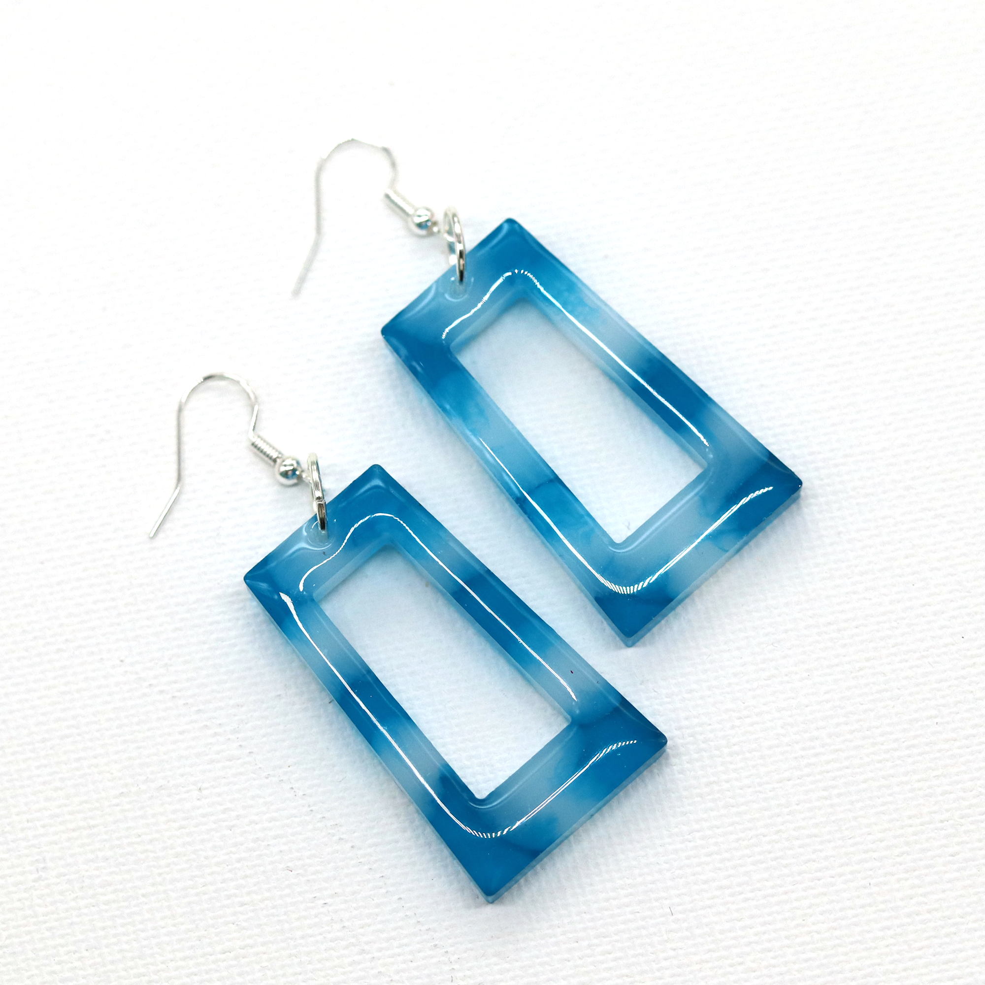 Boho Trapezoid-Shaped Blue + White Cloud Earrings image 3