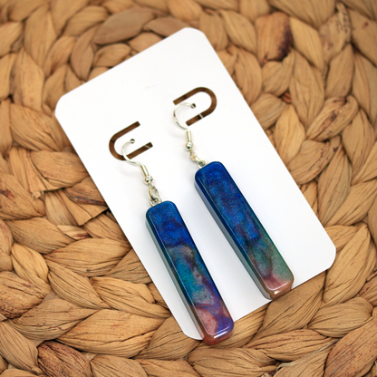 Blue + Coral Marble Simple Bar Earrings image 3