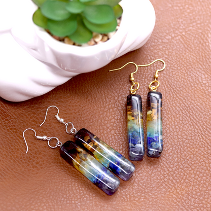 7 Chakra Stone Healing Crystal Bar Dangling Earrings image 0