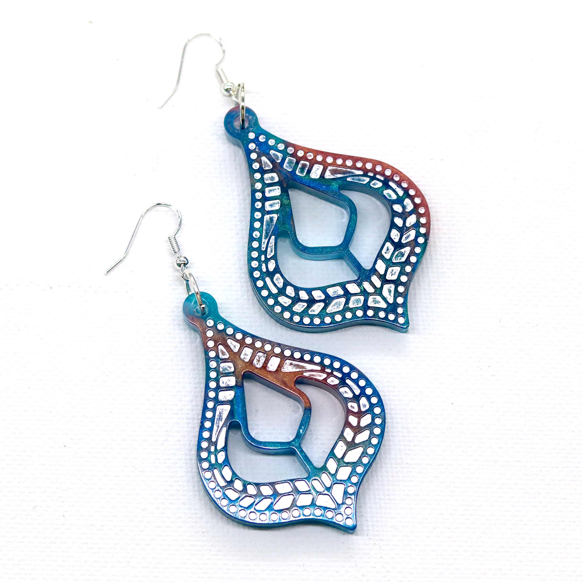 Coral +Teal Marble Moroccan-Inspired Boho Earrings image 6