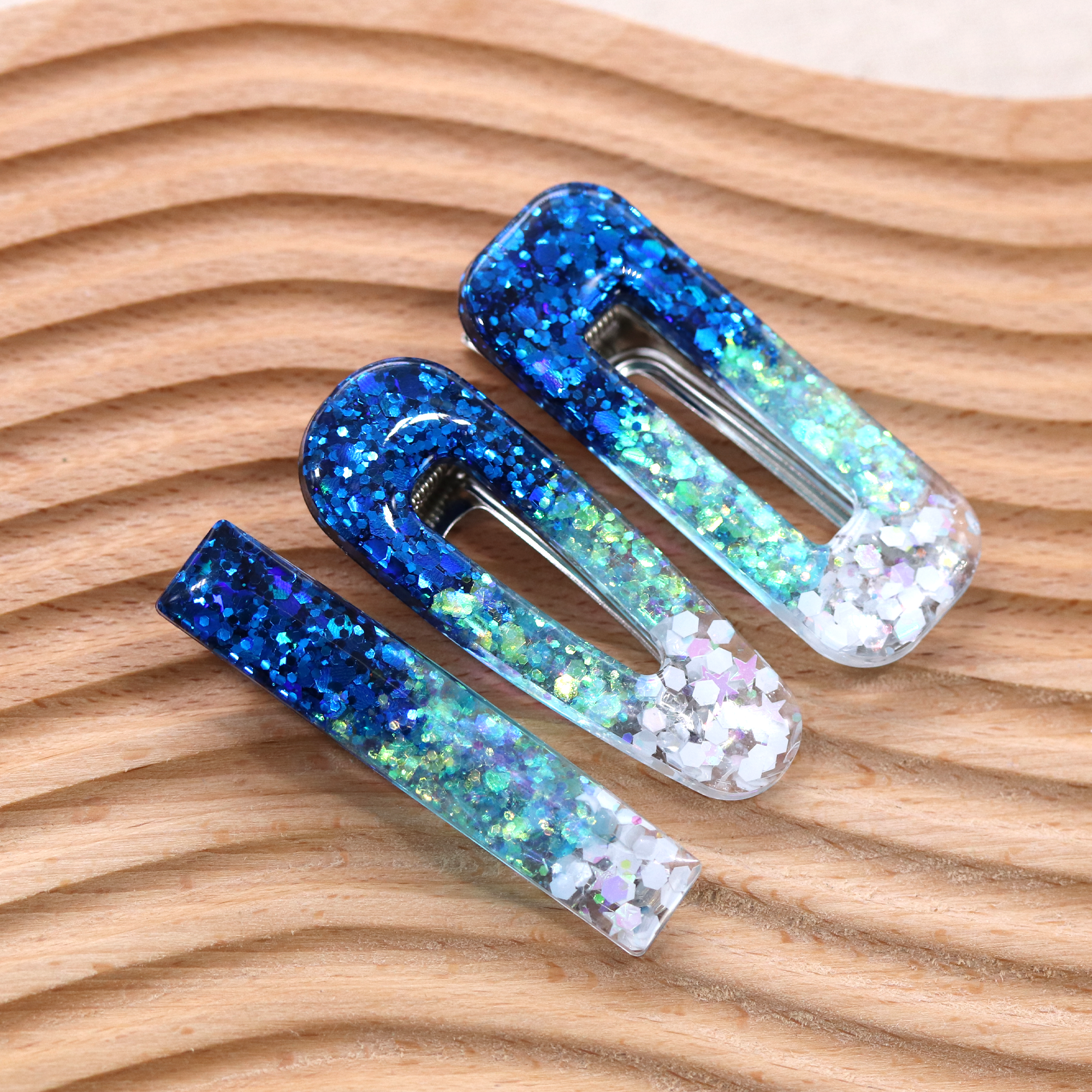 Little Mermaid Blue Ombre Sparkly Barrette Set image 5