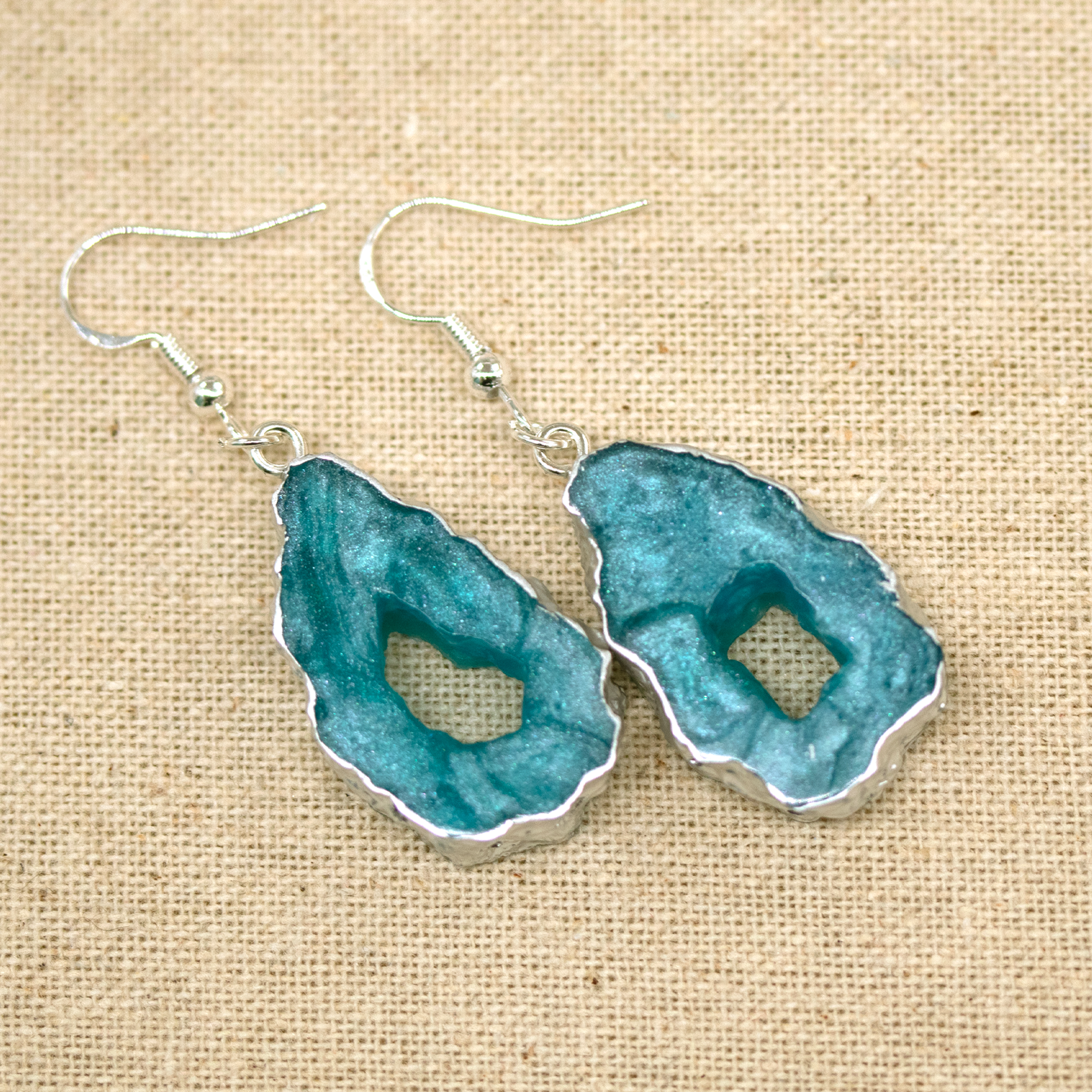 Aqua Blue Water Geode Earrings image 1