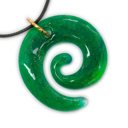 Green + Shimmering Gold Spiral Pendant image 3