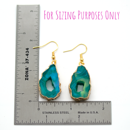 Northern Lights Teal + Gold Marble Geode Earrings image 8