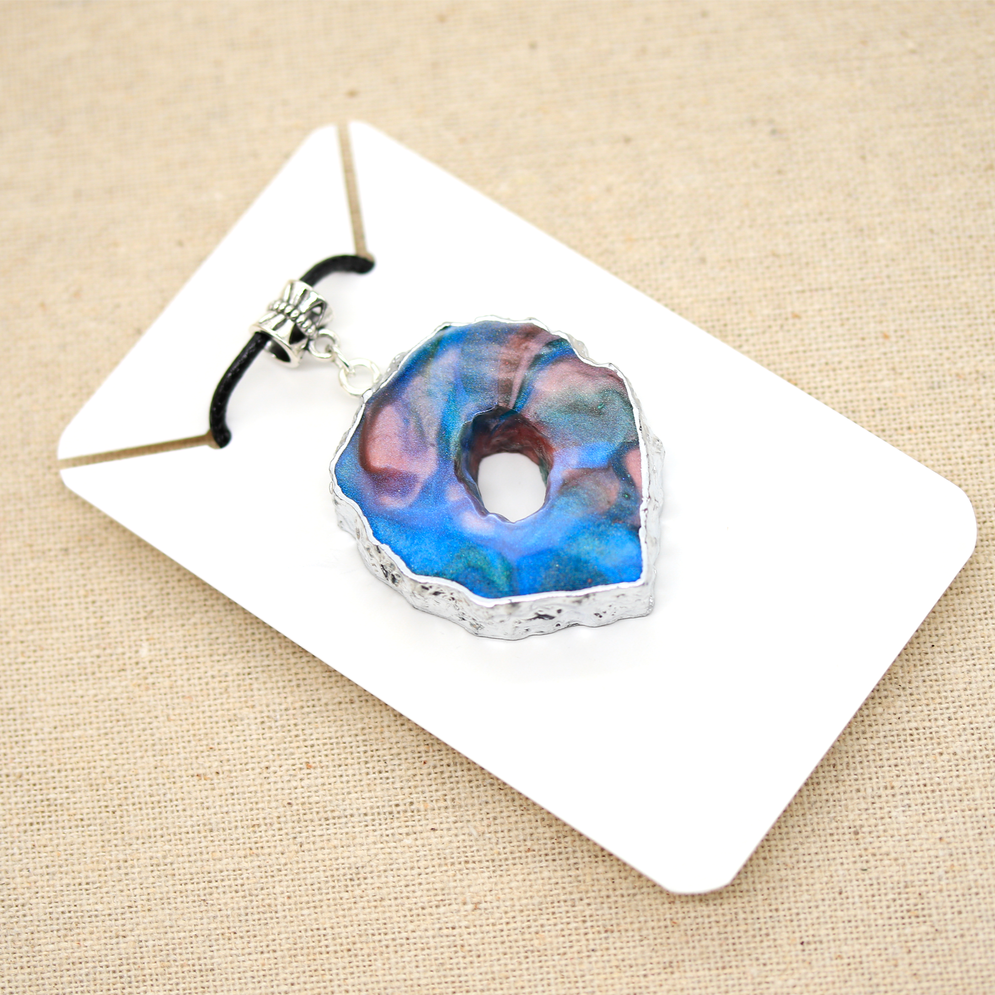 Blue + Pink Marble Geode Pendant image 4