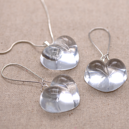 Simple Crystal-Clear Heart Earrings +Pendant Set image 4