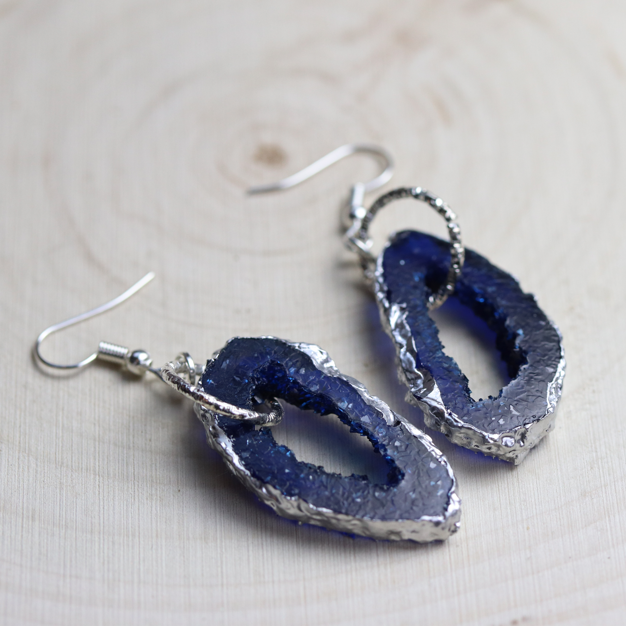 September - Sapphire Birthstone Inspired Geode Earrings image 0