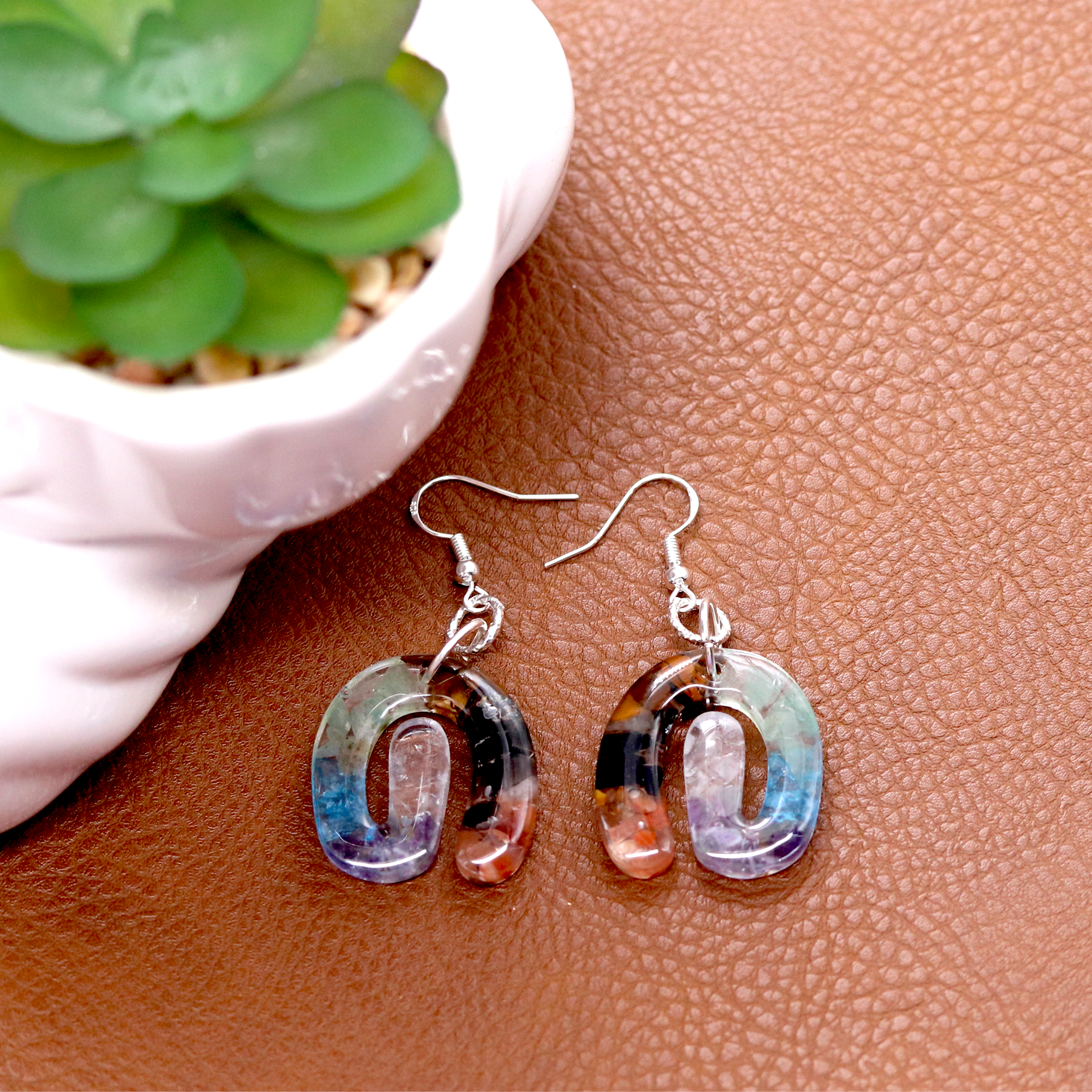 7 Chakra Stone Healing Crystal Spiral Earrings image 0