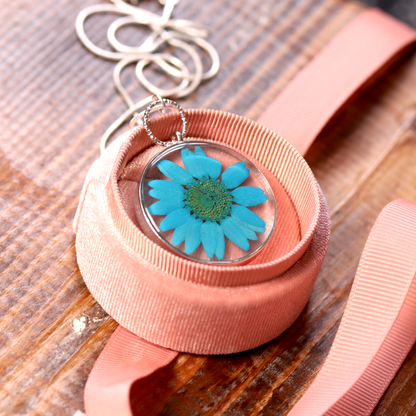 Aqua Blue Daisy Round Pendant image 1