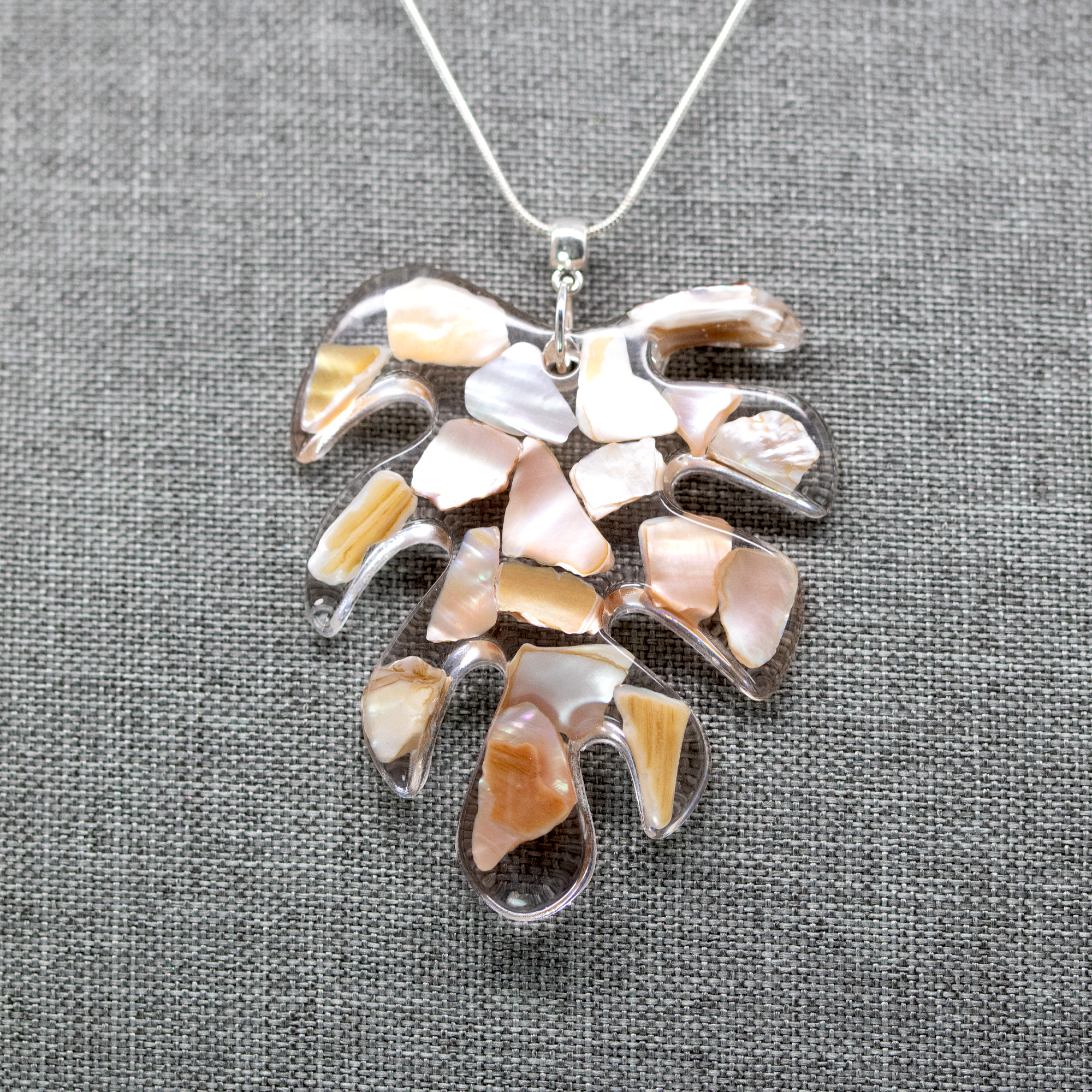 Monstera Leaf Mother of Pearl Shells Pendant image 2