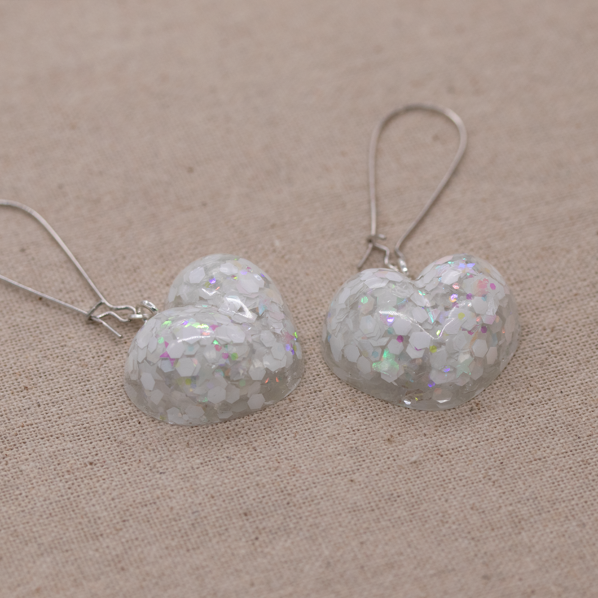 White Holographic Sparkly Heart Earrings image 5