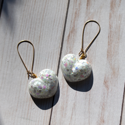 White Holographic Sparkly Heart Earrings image 4