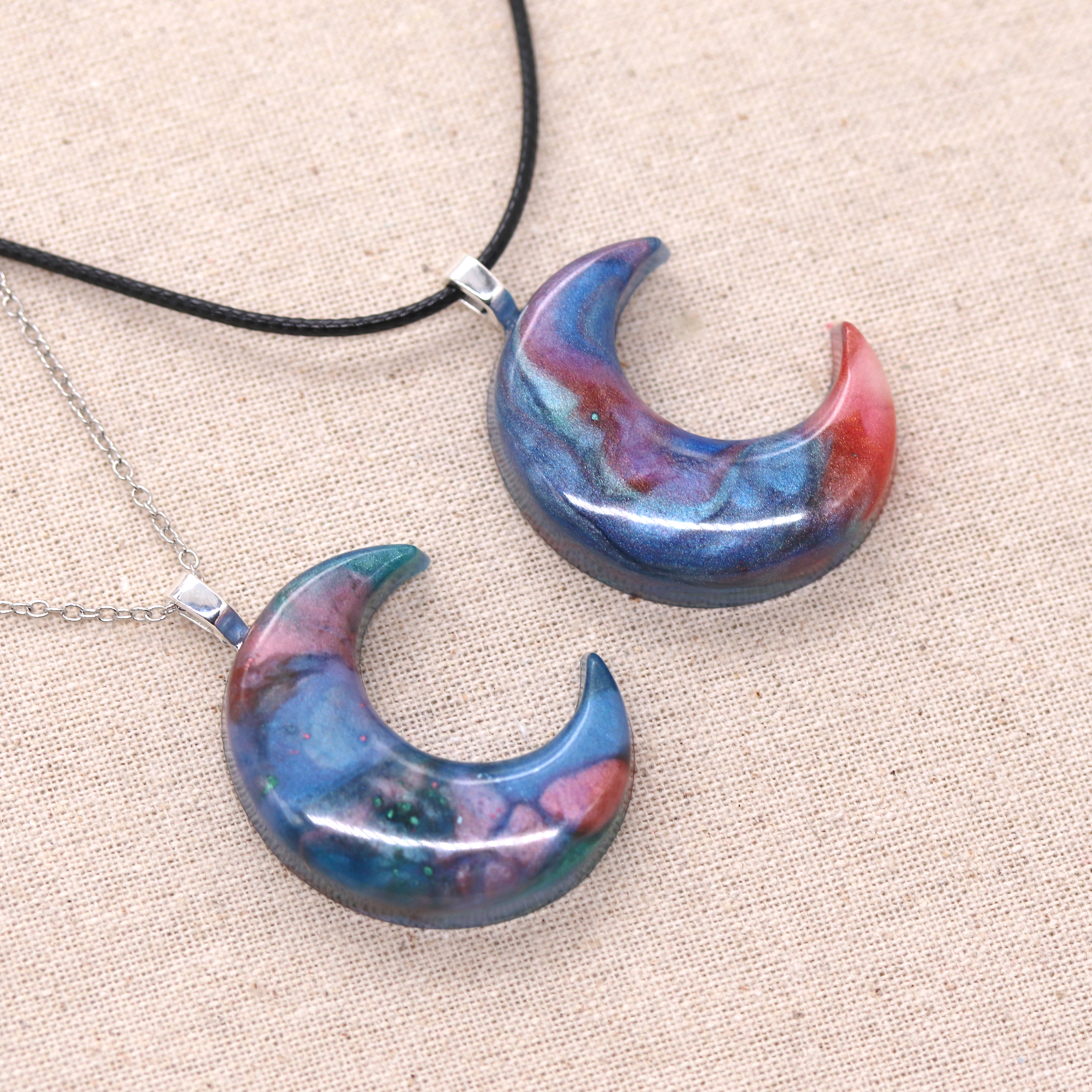 Blue + Coral Crescent Moon Pendant - Your Choice image 4