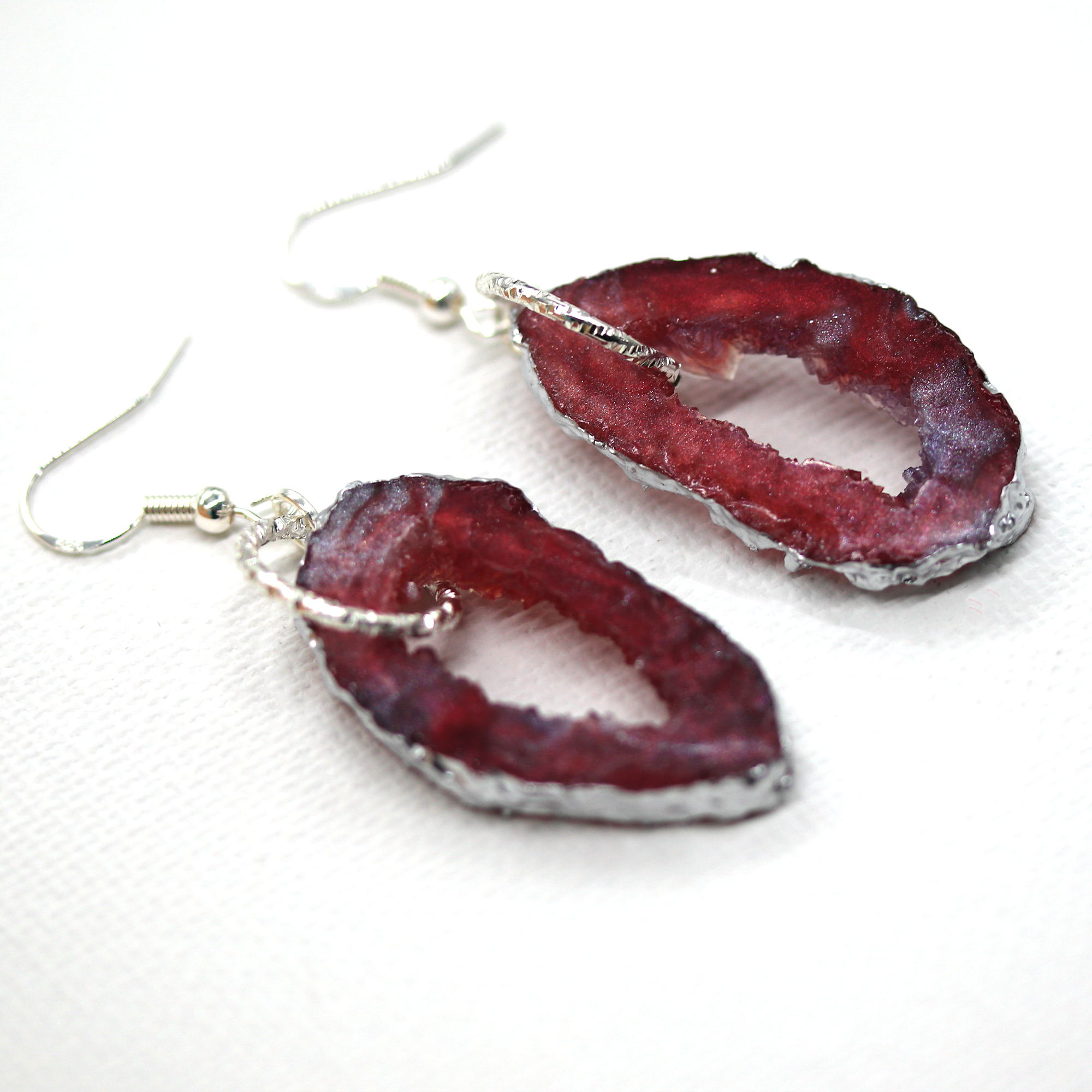 Burgundy Red Geode Earrings image 4