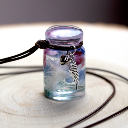 Blue with Silver Leaf Botanical Round Flower Pendant image 3