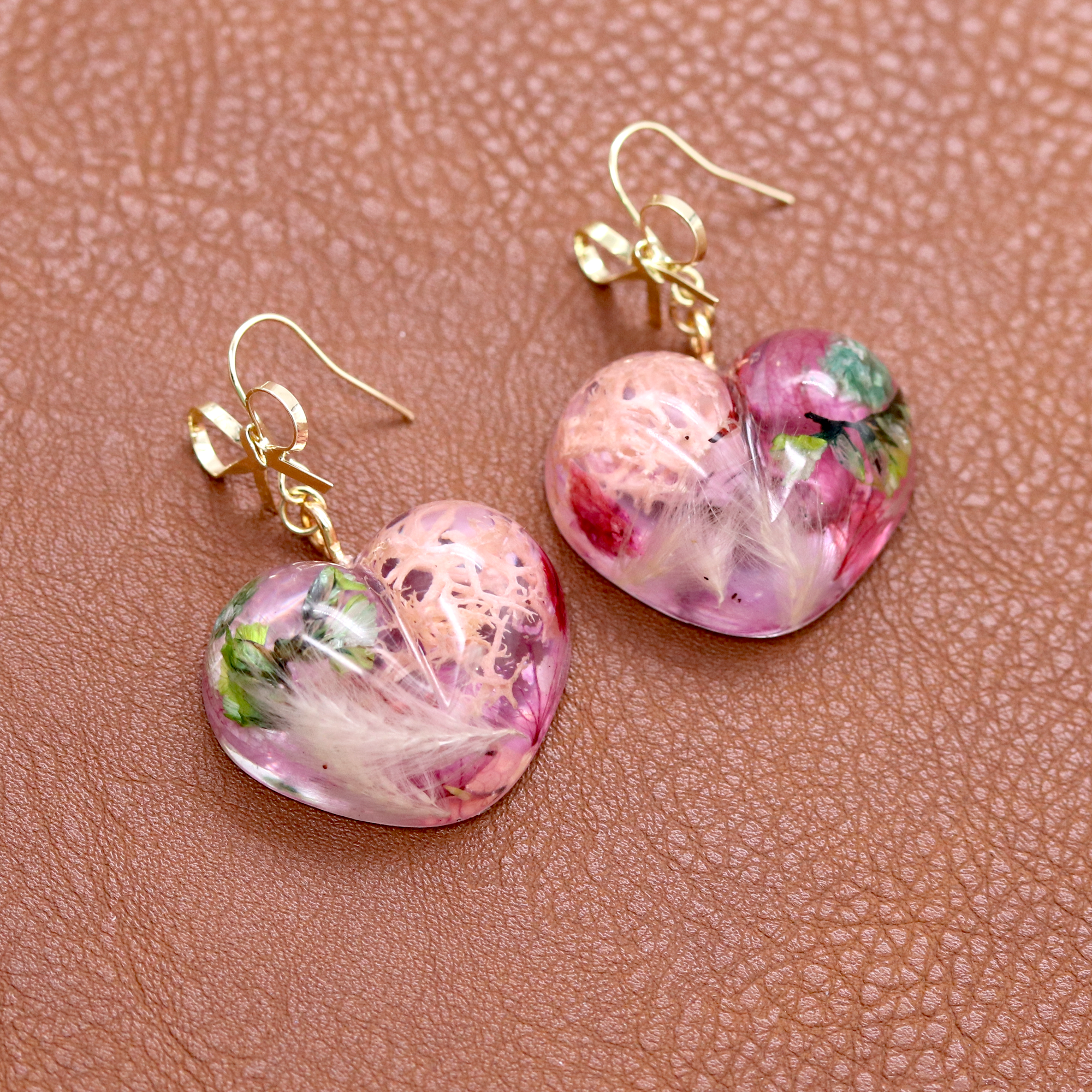 Gold Bowknot Botanical Flower Heart Earrings image 5