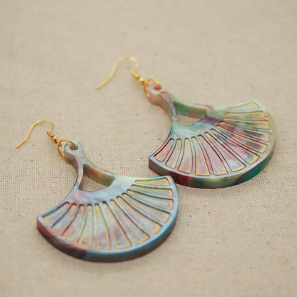 Opal + Gold Marble Fan-Shaped Boho Earrings image 6