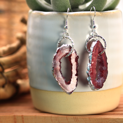 Burgundy Red Geode Earrings image 2