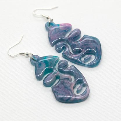 Purple Marble Abstract Woman's Face Earrings image 1