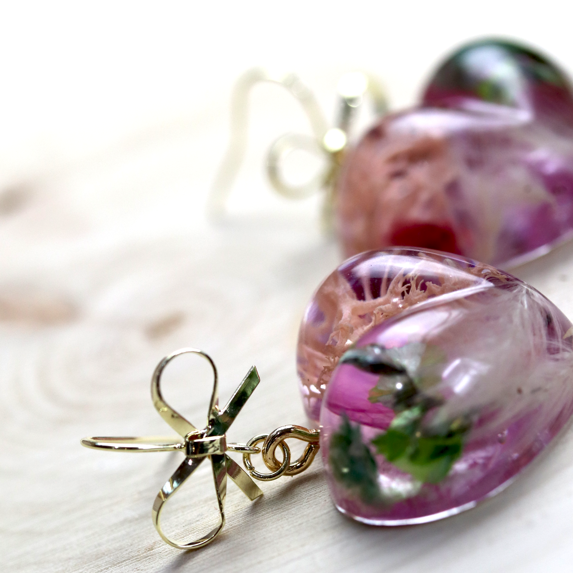 Gold Bowknot Botanical Flower Heart Earrings image 6