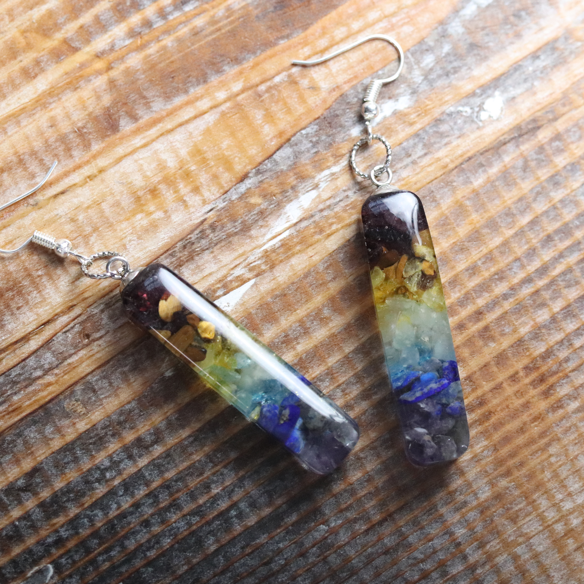 7 Chakra Stone Healing Crystal Bar Dangling Earrings image 3