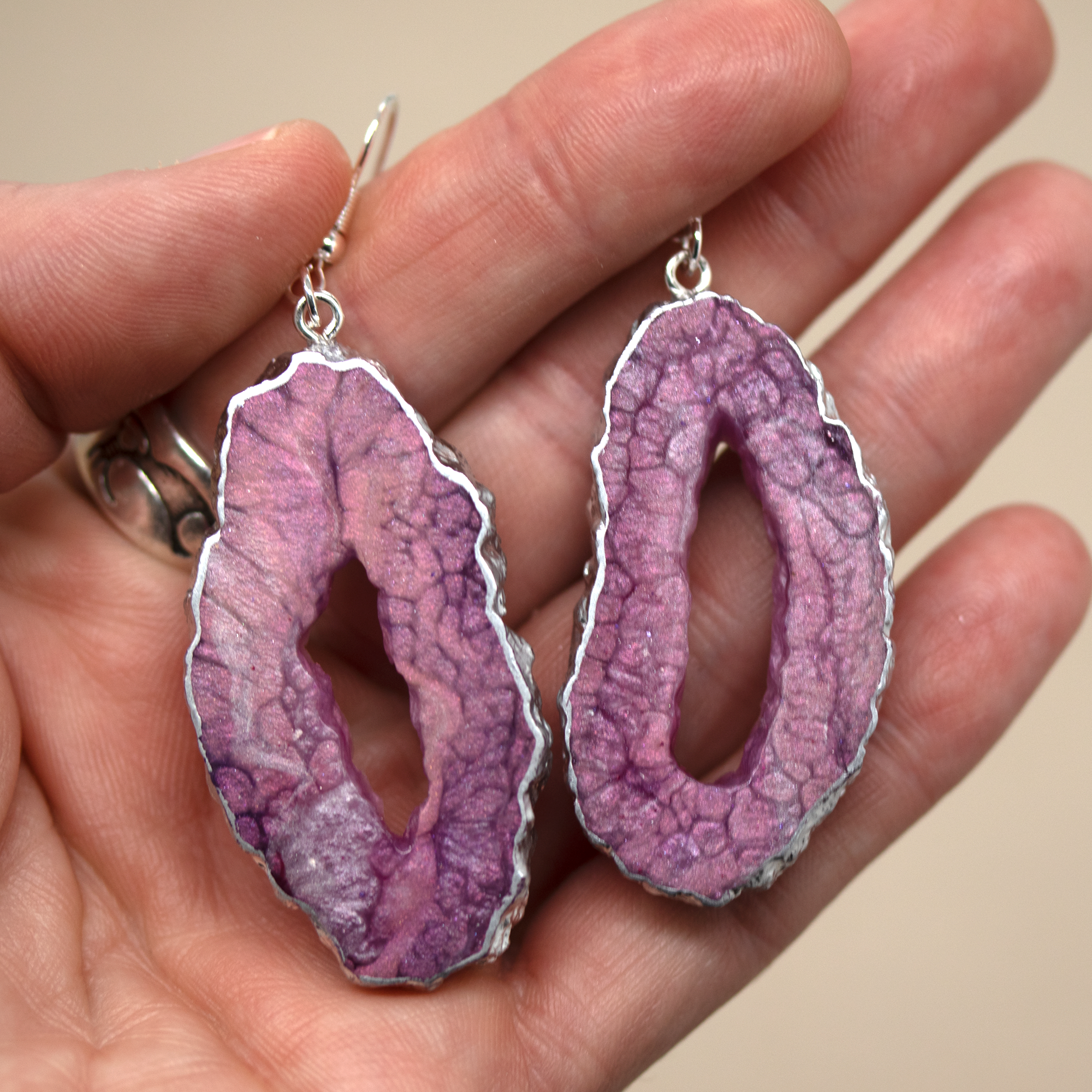 Lavender Crackle Geode Earrings Set image 4