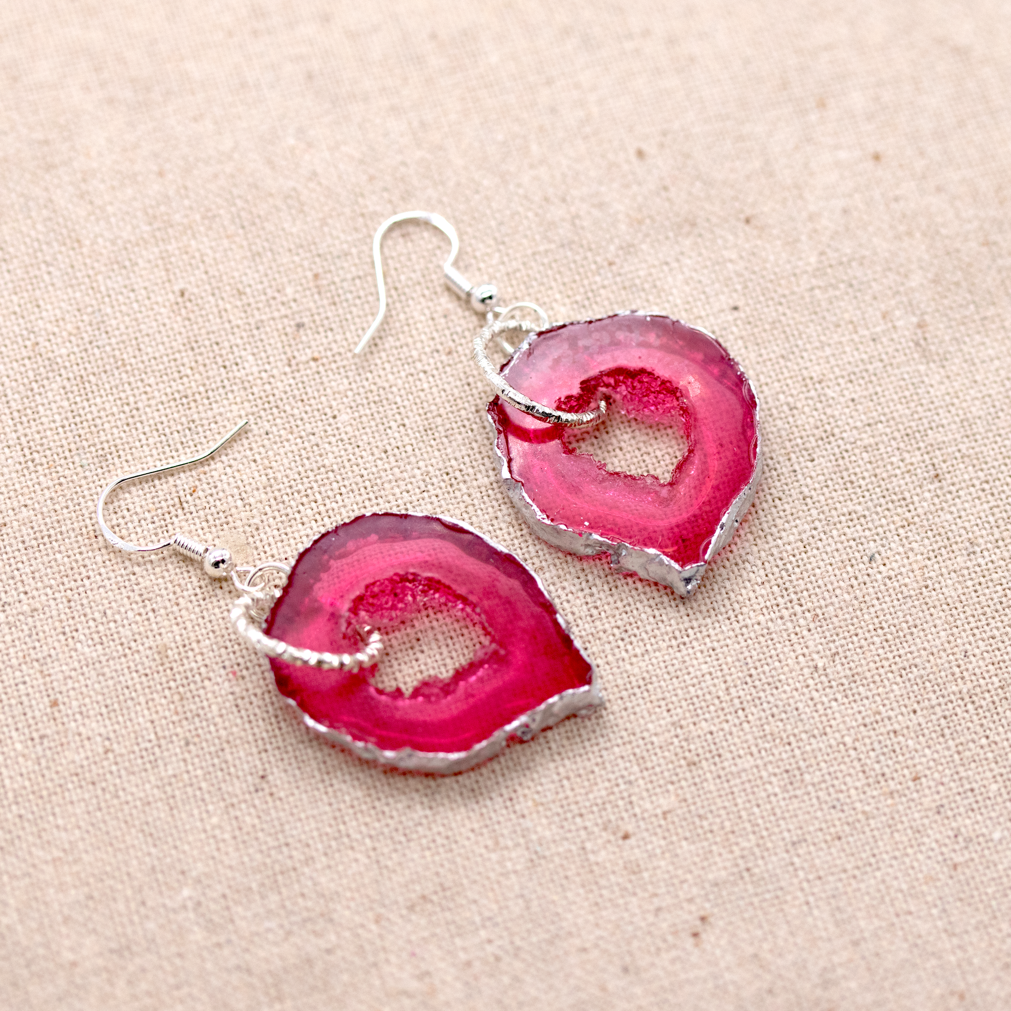 October - Pink Tourmaline Birthstone Inspired Geode Earrings image 1