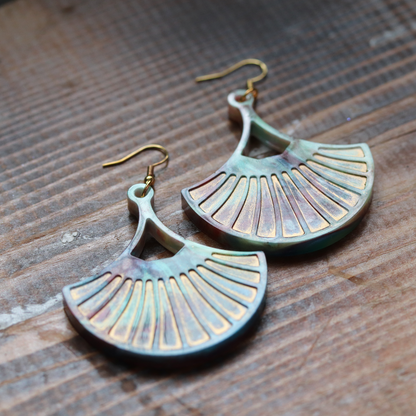 Opal + Gold Marble Fan-Shaped Boho Earrings image 0