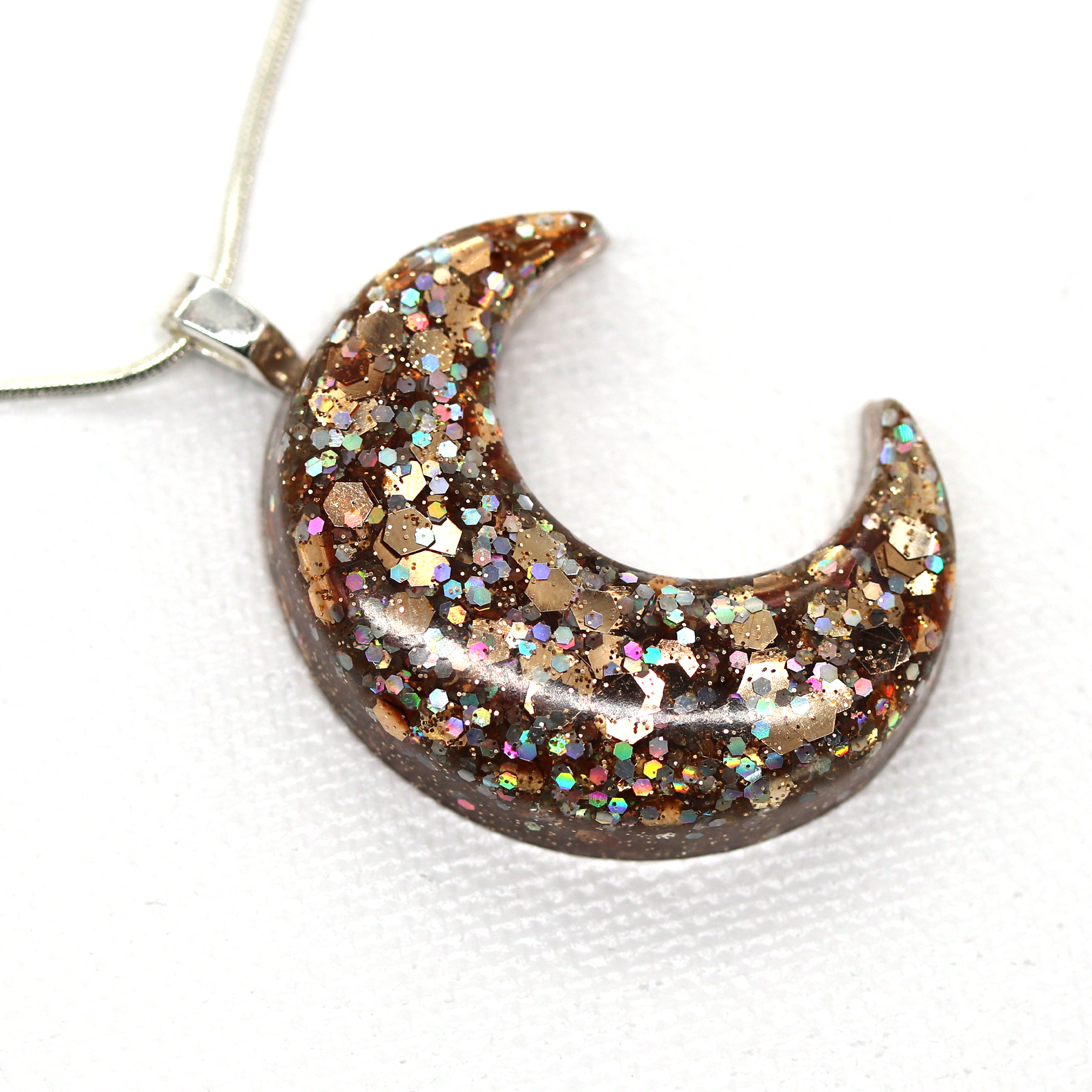 Sparkly Champagne Gold Moon Pendant image 1