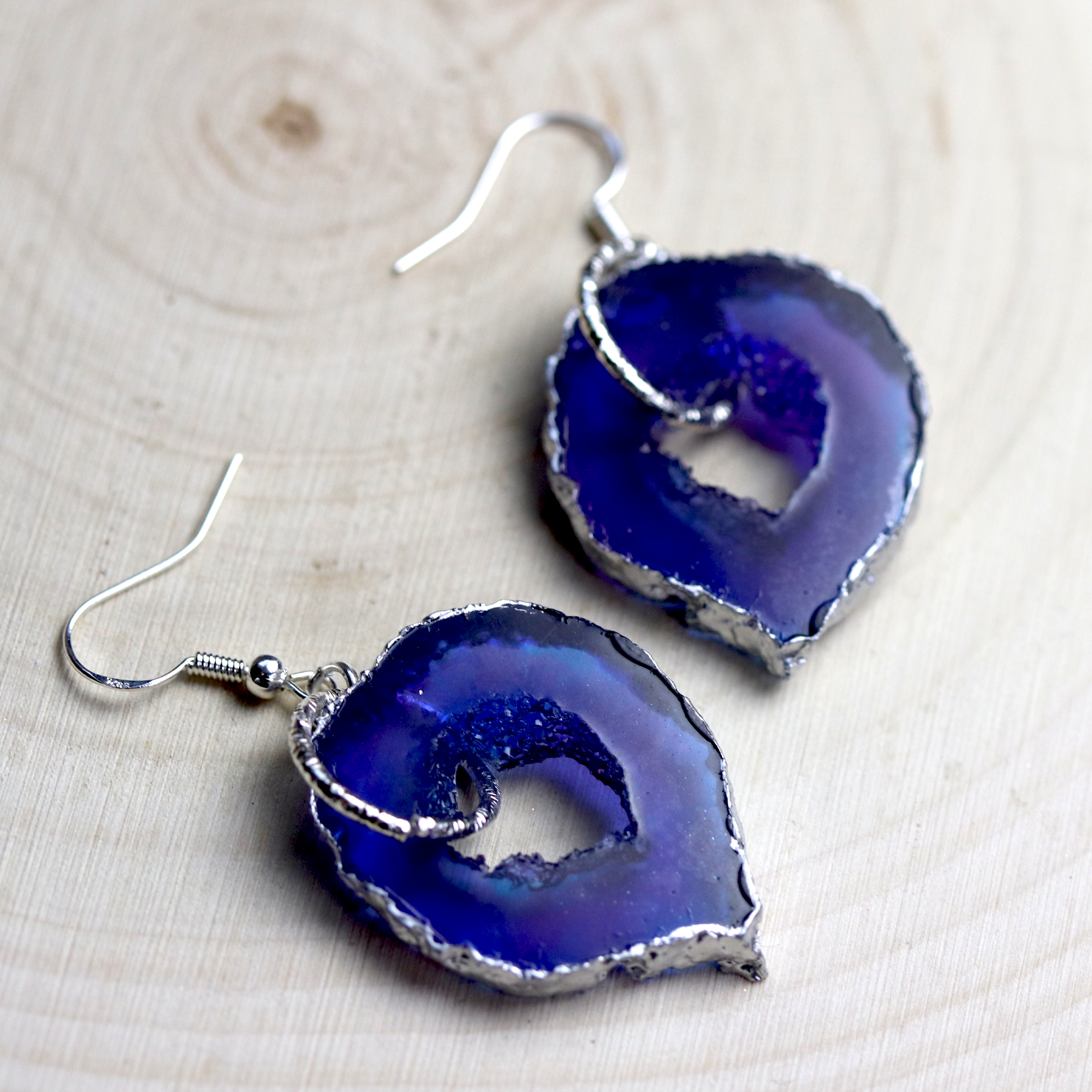 June - Alexandrite Birthstone Inspired Geode Earrings image 1