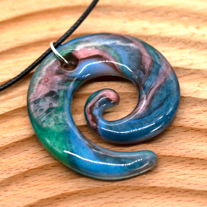 Colorful Earthy Blue Marble Spiral Pendant image 0