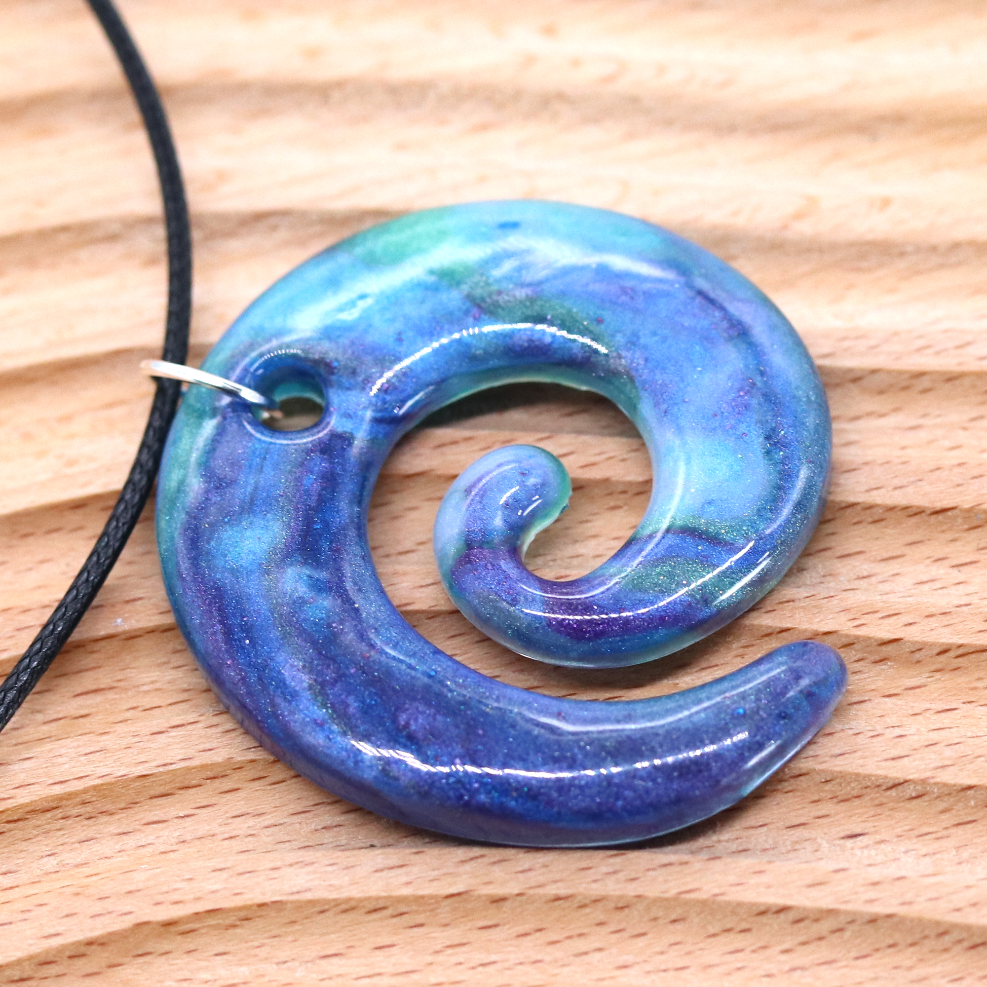 Blue Galaxy Marble Spiral Pendant image 1