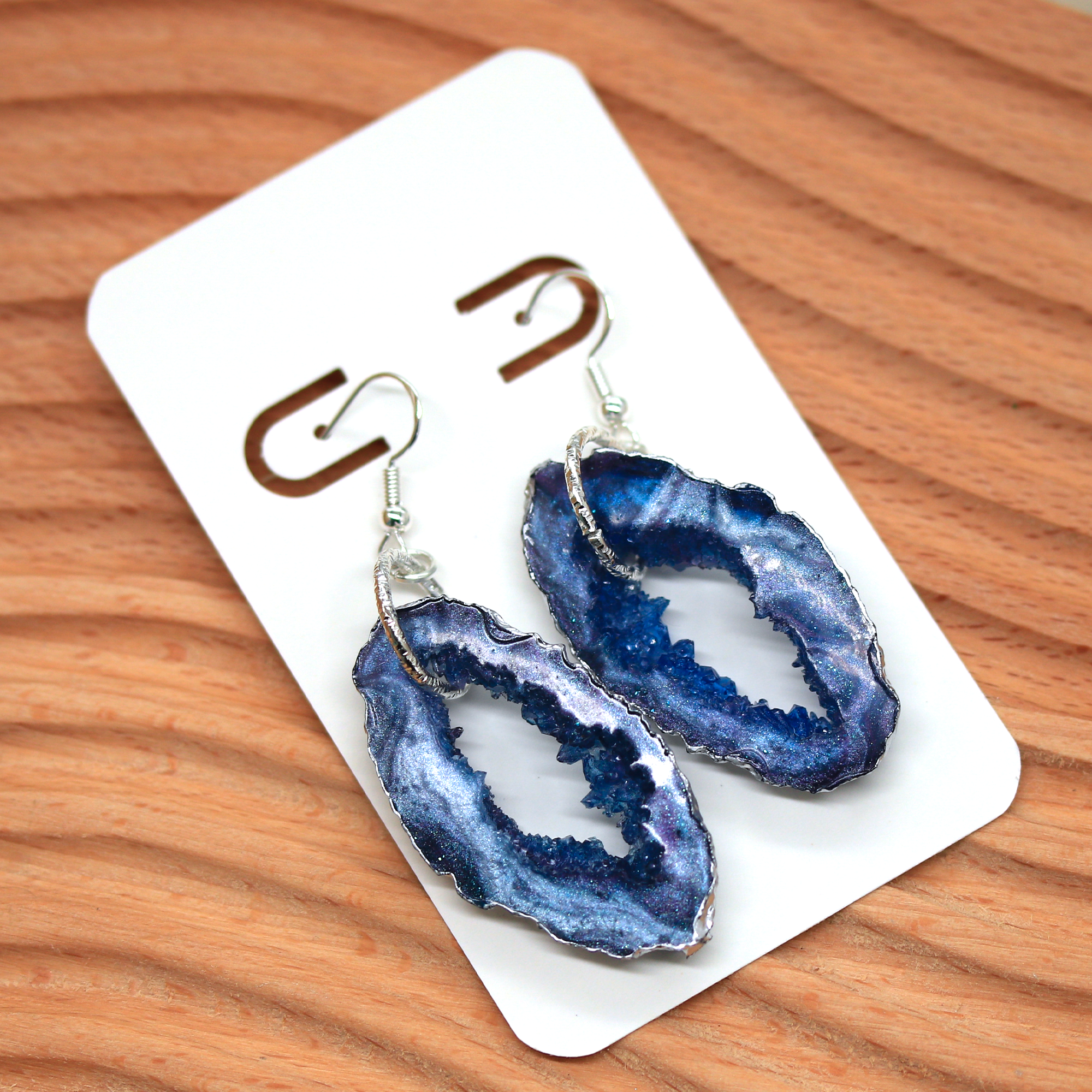 Blue Galaxy Geode Earrings image 4