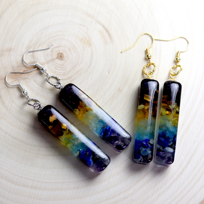 7 Chakra Stone Healing Crystal Bar Dangling Earrings image 1