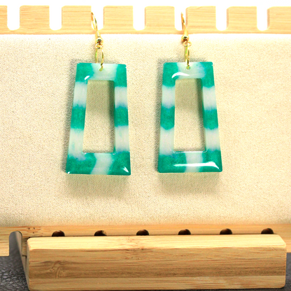 Green + White Boho Trapezoid-Shaped Earrings image 8